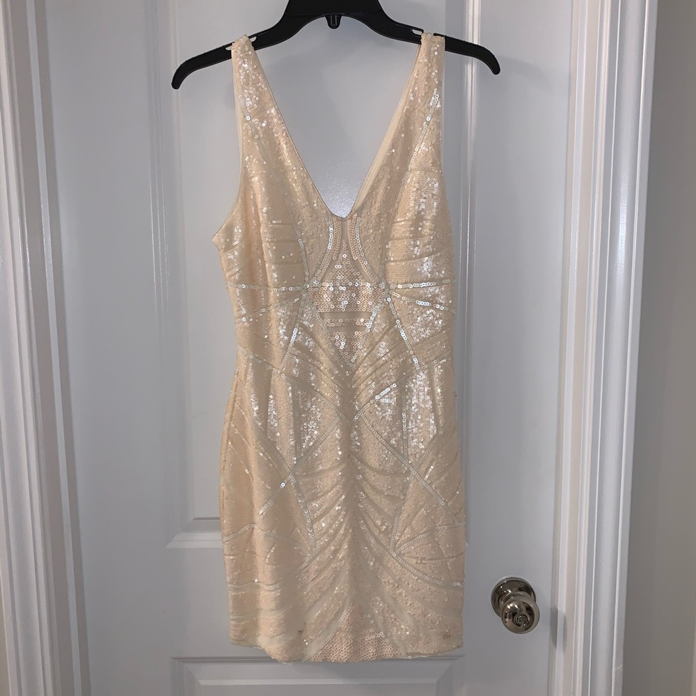 Bebe cream sequence mini dress